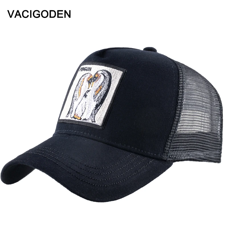 

VACIGODEN New Baseball Cap Men Women Animal Mesh Bone Hat With Penguin Embroidery Patch Trucker Casquette Summer Visor Gorras