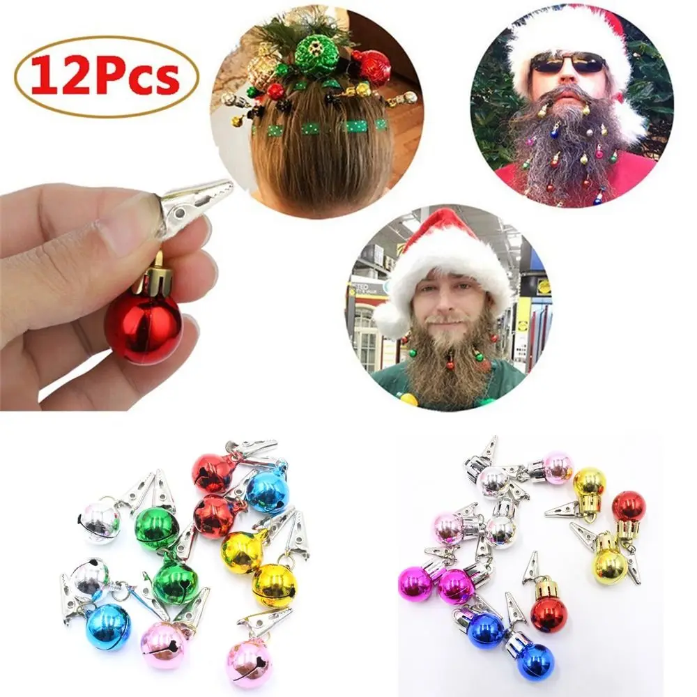 

12PCS Mixing Ball Santa Claus Beard Clip Christmas Beard Decoration Bulb Bell Clip Ornament Party Wearing Men Beard Styling Tool