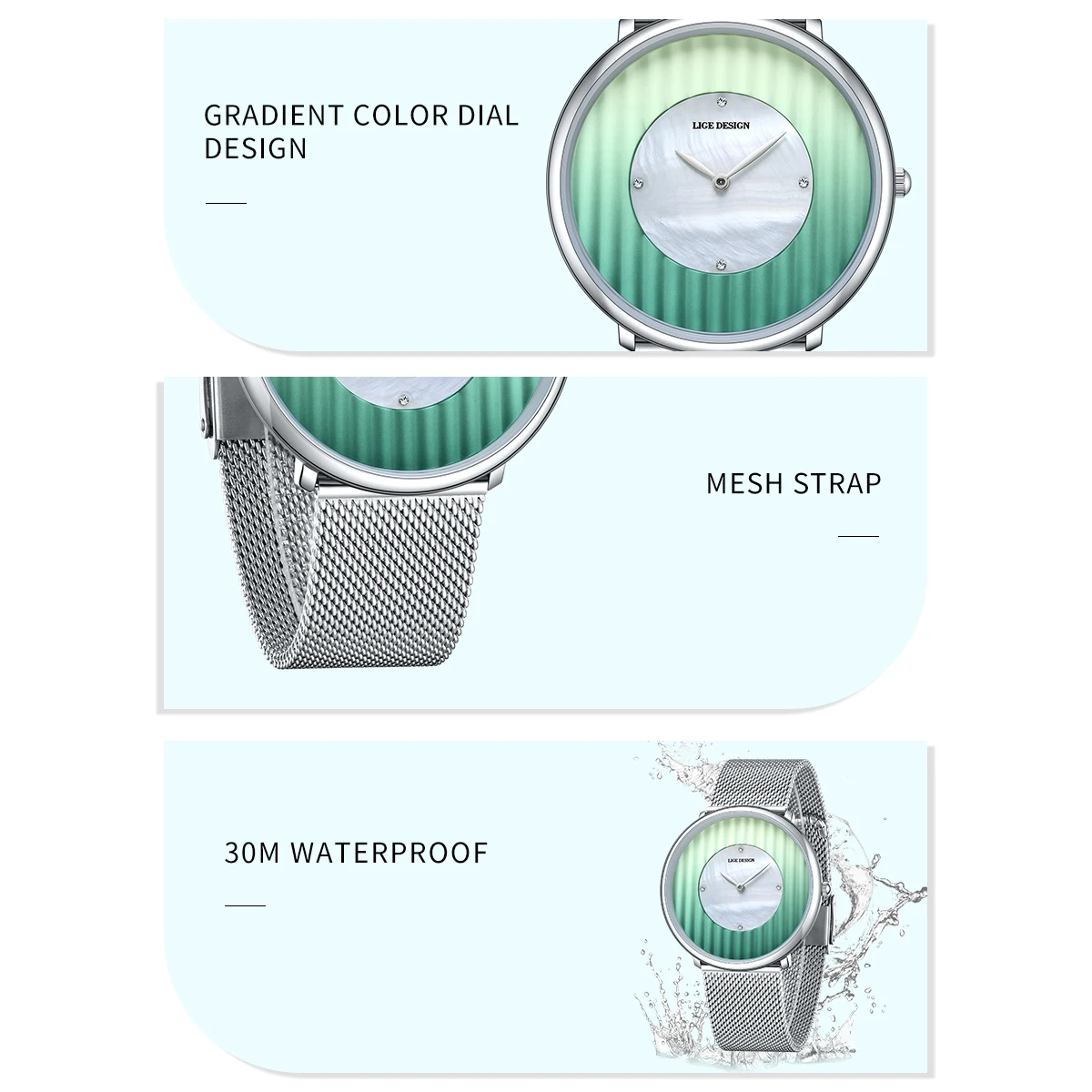 LIGE Luxury Men's Ultra-Thin Waterproof Mesh Watch with Sport Calendar and Luminous Display