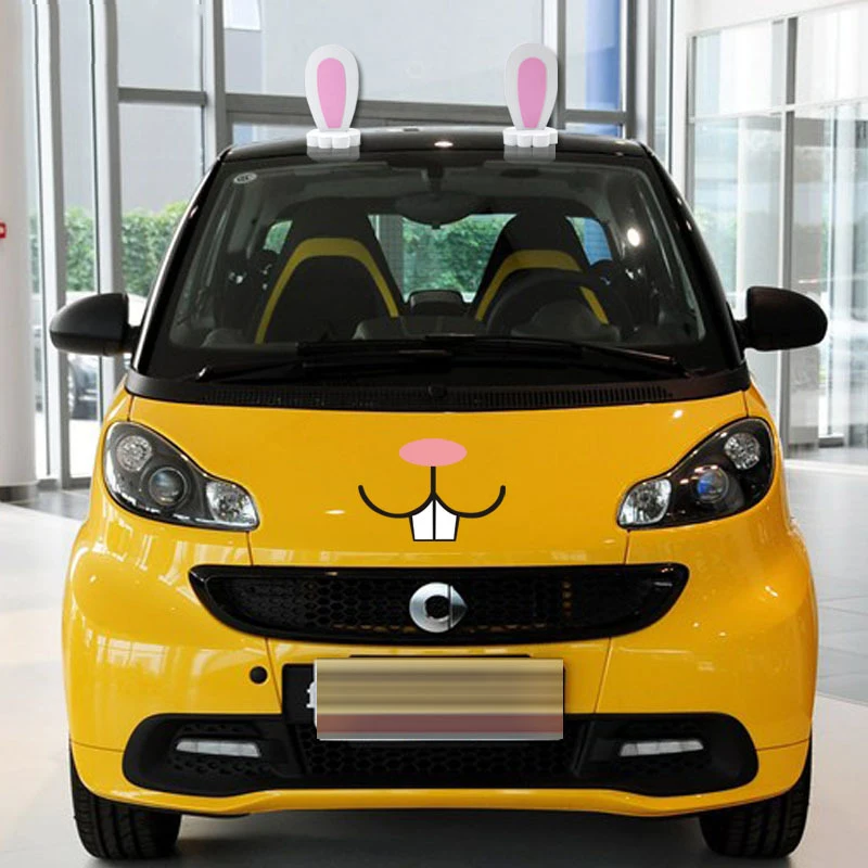 3D Cartoon Cat Rabbit Ears Car Roof Stickers Decorazione Per Mini Cooper S Clubman Countryman Benz Smart 451 453 Fortwo Forfour