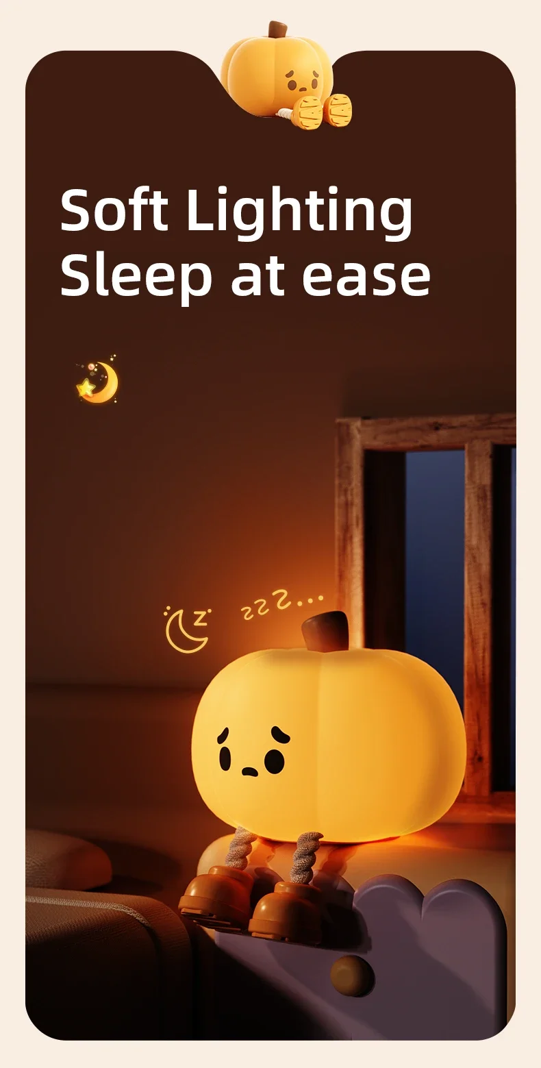 Description Picture 3 of itemCute Pumpkin Night Light USB Rechargeable Bedside Nightlights Dimming For Children's Halloween Party Holiday Gifts Bedroom Decor