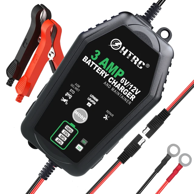 HTRC 3000mA 6V 12V Fully Automatic Smart Battery Charger Maintainer for Car Motorcycle Trickle Lithium LiFePO4 Lead-Acid Battery 1