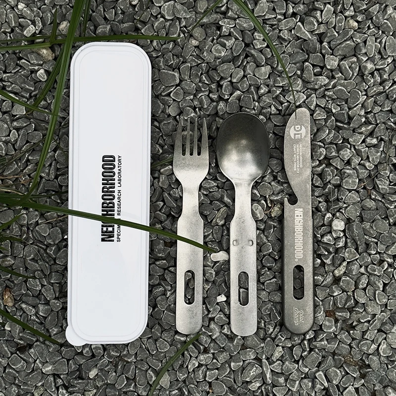 

Fashion brand NBHD outdoor three-in-one tableware multifunctional fruit knife and fork travel suit portable spoon camping retro