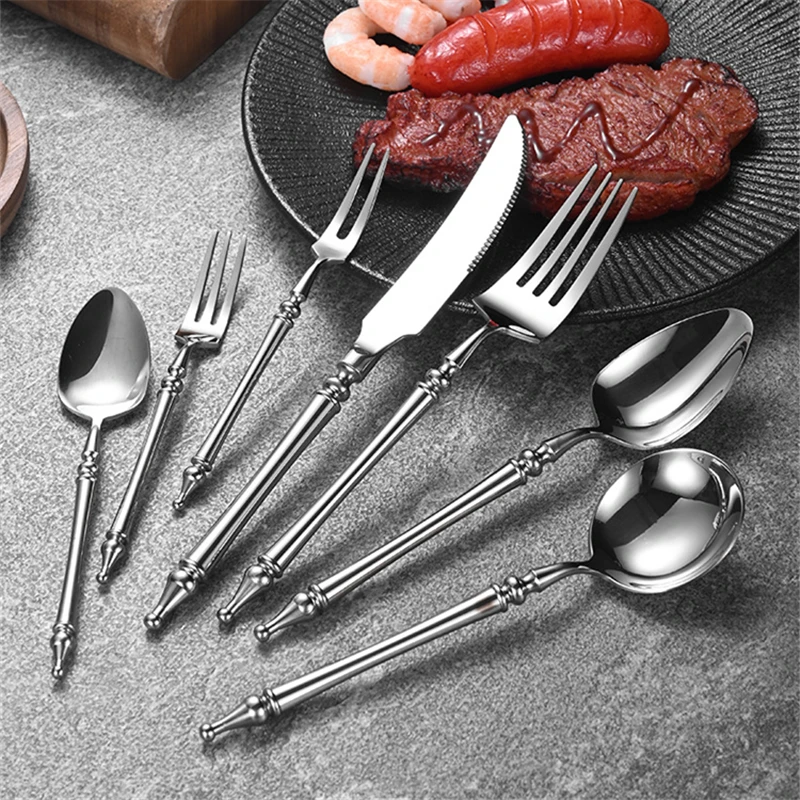 Slim 304 Stainless Steel Cutlery Set French Dinnerware Clamp Western Table Knife Fork Tea Spoon Flatware Festival Decor cutlery set western style cutlery set picnic cutlery set stainless steel cutlery set picnic tableware camping cutlery set