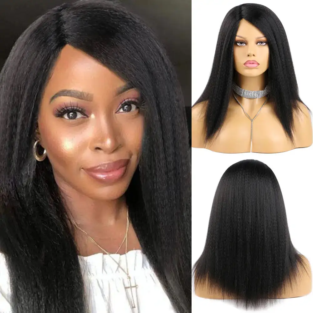 Natural Soft Hair Wigs for African Women Synthetic Afro Kinky Straight Wigs Braided Fluffy Short Yaki Hair Wig 2TT0301