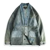 Amekaji Wear Clothes Men Blue Dyed Denim Robe Jacket Cardigan Coat Retro Washed Dyed Distressed 4