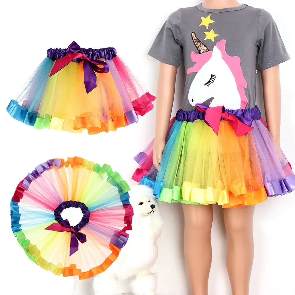 Multicolor Rainbow Tulle Princess Dance Skirt