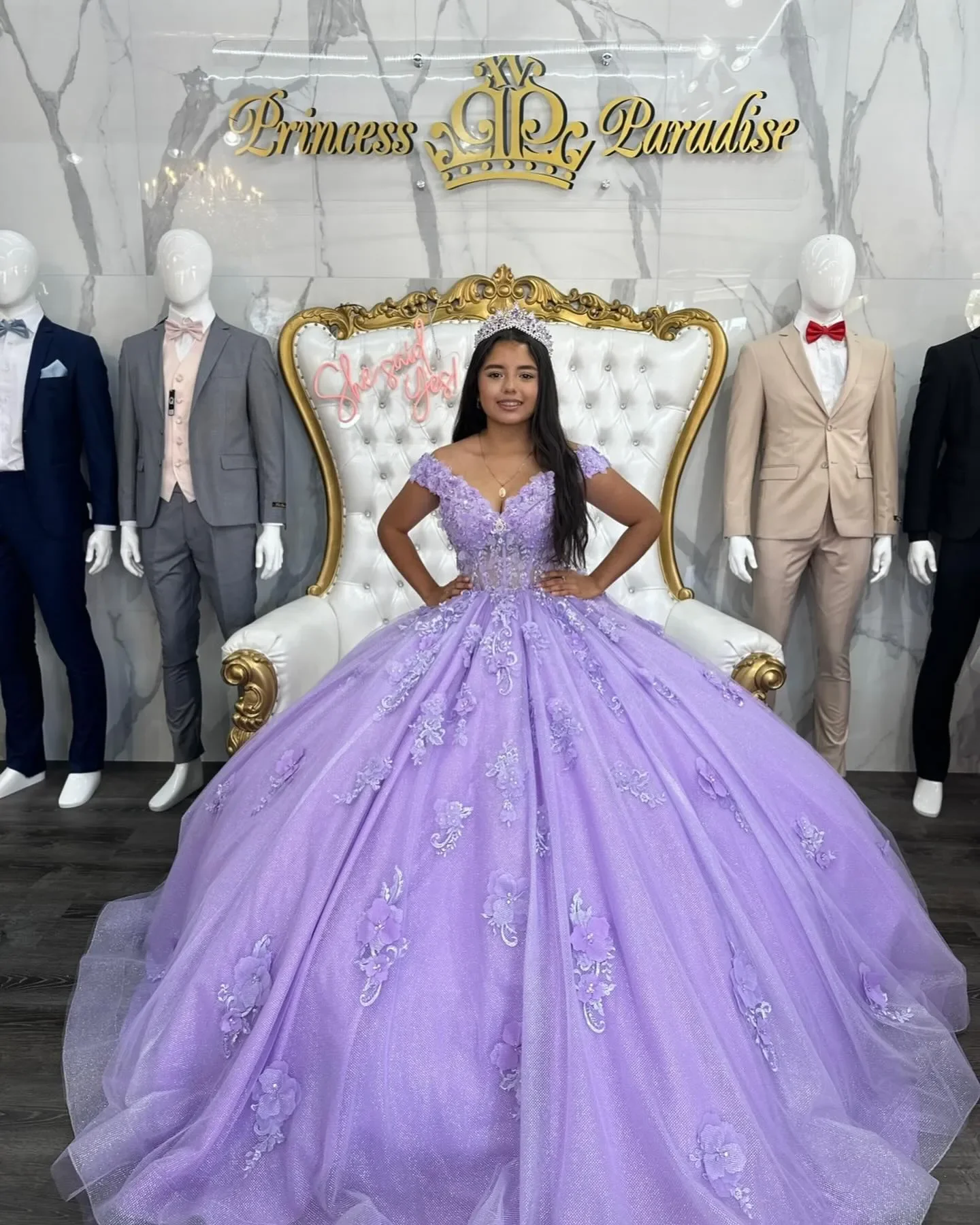 Quinceanera Dresses Crystal 3D Flower Lace Vestidos De 15 Anos Birthday Party Prom Gown