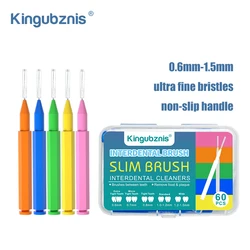 Kingubznis 60Pcs Interdental Brush Toothpicks Dental Orthodontic Teeth Cleaning Tools Soft Bristles I Shape 0.6mm-1.5mm