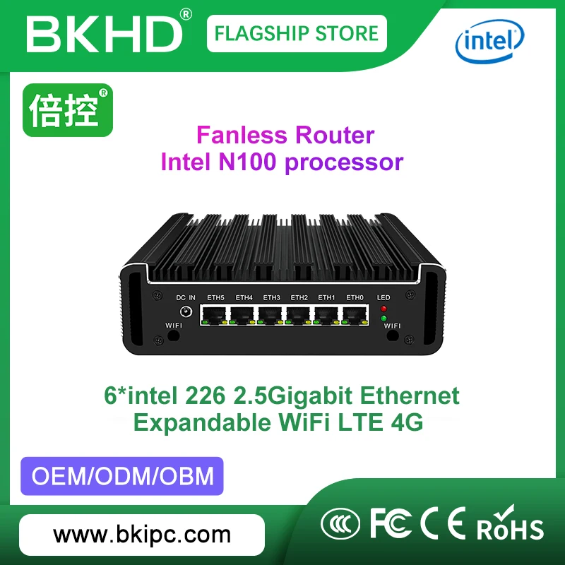 

BKHD G31 N100 защита для домашней коммерческой сети 6x2.5GE безвентиляторный маршрутизатор брандмауэр совместимый с Pfsense MikrotikOS 1264NP