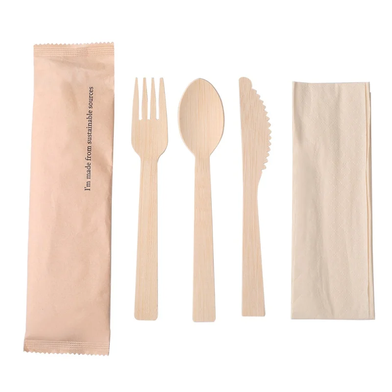 Eco-friendly travel bamboo cutlery set: High-quality disposable knife, fork & spoon for on-the-go dining