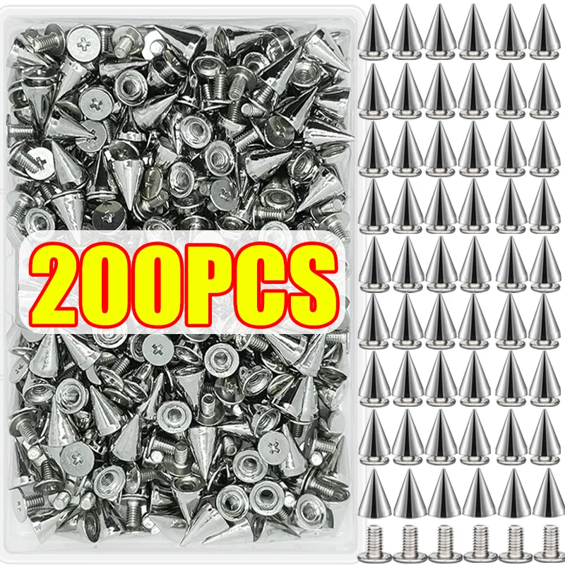 Description Picture 4 of itemSilver Cone Spikes Metal Screwback Studs DIY Handcraft Punk Garment Decoration Rivet for Clothes Shoes Bags Leather Accessories
