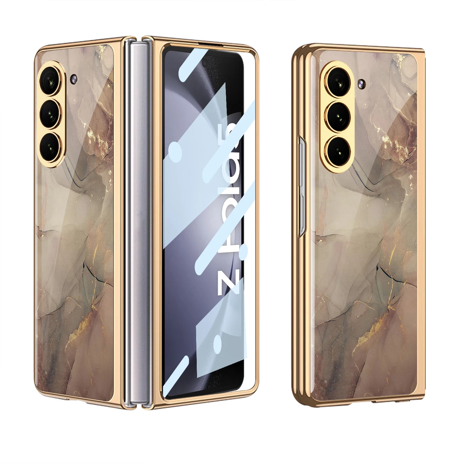 Luxury Plating Screen Glass Case For Samsung Galaxy Z Fold 6 5 Case Back Painted