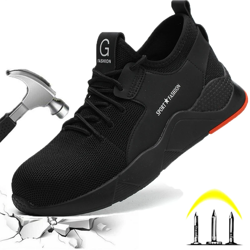 

Dian Sen Black Color Safety Shoes For Man Light Breathable Sneaker Anti-smashing Anti-stab Steel Toe Cap Safety Work Shoes