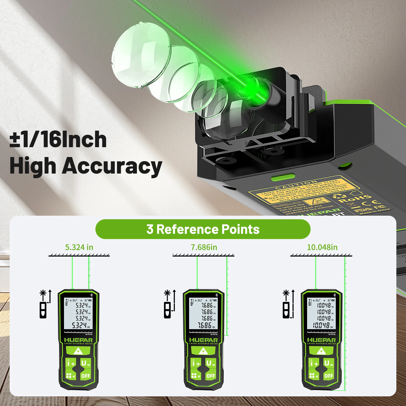 60M 1/16in Accuracy Laser Distance Measurement Tool Bluetoothed Green Laser Meas