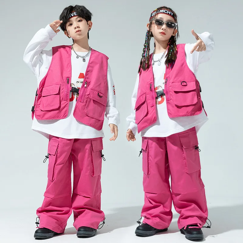 

Танцевальные костюмы в стиле хип-хоп, футболка, штаны для девочек и мальчиков, джазовые Детские костюмы стандартной длины, одежда для выступлений и представлений
