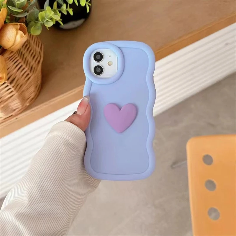 Cute Korean Kawaii 3D Candy Color Love Heart Wave Soft Phone Case