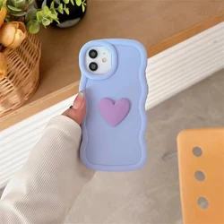 Cute Korean Kawaii 3D Candy Color Love Heart Wave Soft Phone Case - A55 5G (Purple)