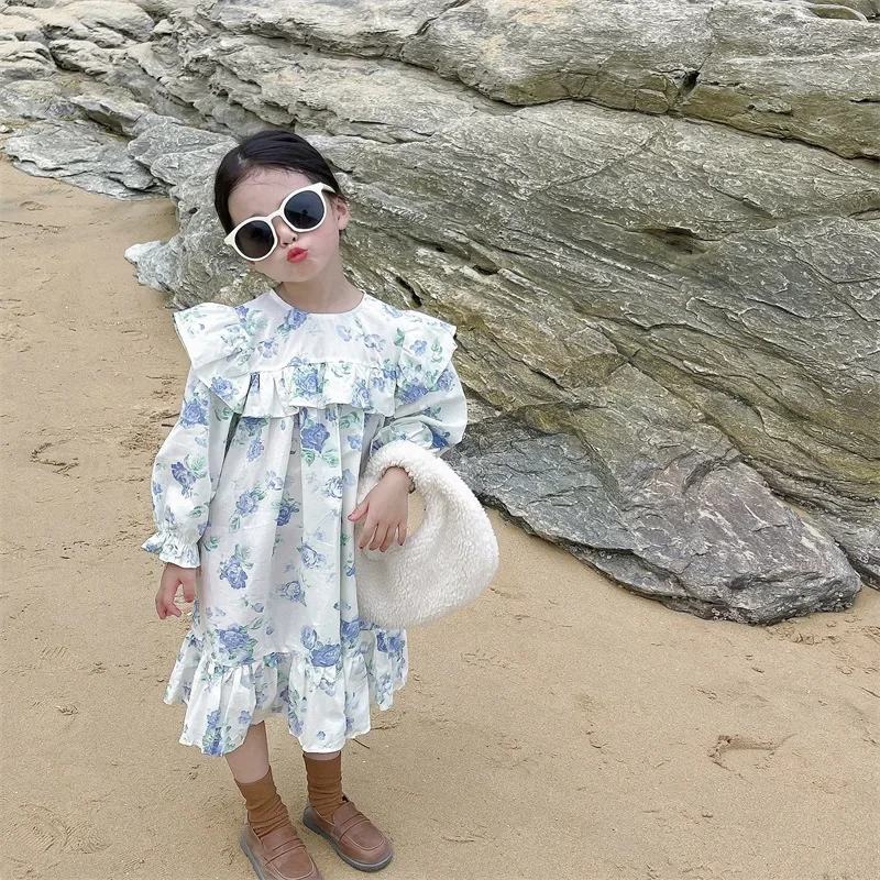 

Floral Ruffles Girls Dress Spring and Autumn Loose Dresses for Girl Princess Temperament Birthday Girl Party Dress Kids Clothes