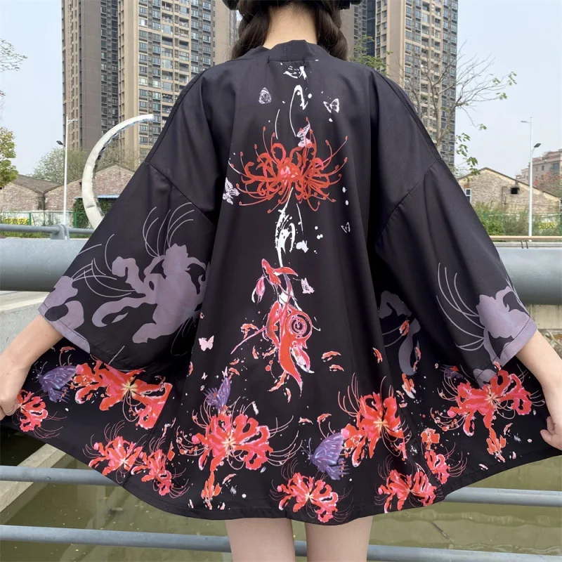 Floral Kimono Japanese Cardigan Kimono Red Spider Lily Print