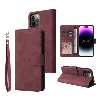 Leather Wallet Phone Case For iPhone Air - iPhone 17 With Magnetic Flip Card Slot - Wine Red