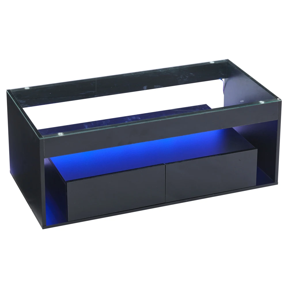 Hochglänzender LED-TV-Schrank in Schwarz, geeignet für Fernseher bis zu 70 Zoll mit 2 Schubladen, ideal als Konsolentisch für Schlafzimmer und Wohnzimmer – Detail 39