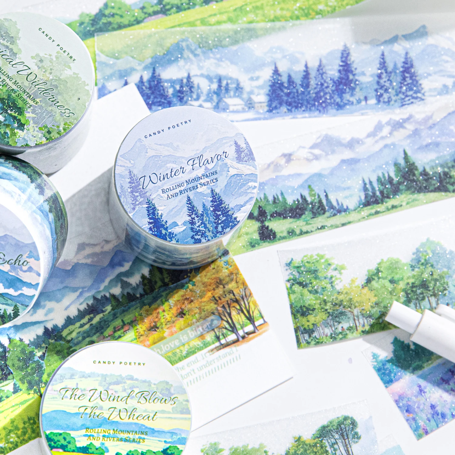 Mr. Pape, 200cm/roll, forest mountains and rivers PET tape landscape stickers DIY scrapbook diary decoration stationery stickers 6