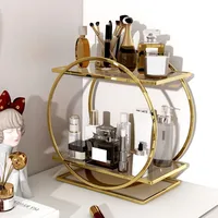 Cosmetics Storage Holder Golden Makeup Organizer Home Skin Care Products Dresser Bathroom Desktop Large Capacity Storage Shelf 2