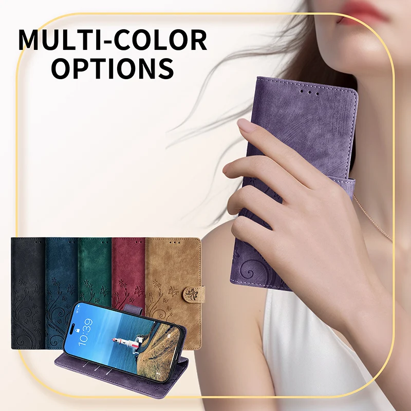 Elegant Carved PU Leather Flip Phone Case - Universal 4G Compatible