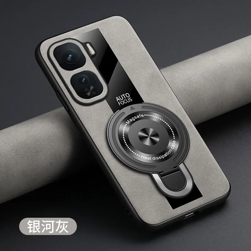 Magnetic Ring Holder Luxury Shockproof Case with Plexiglass & PU Leather