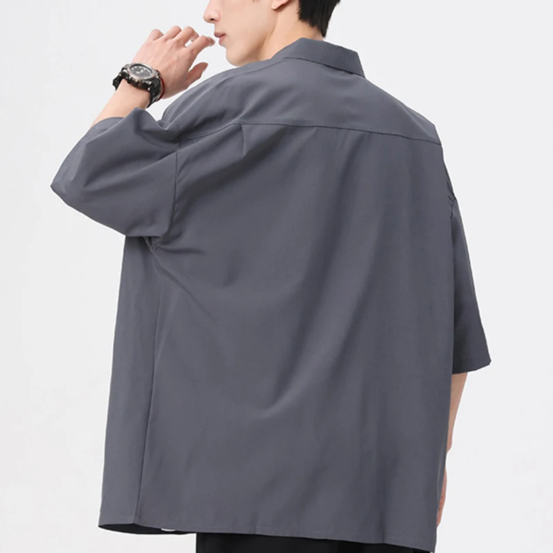 Trend Luxury Handsome High-Grade Japanese Casual Shirt Ice Silk short-sleeved Shirt Male Summer Thin Fashion Brand 5