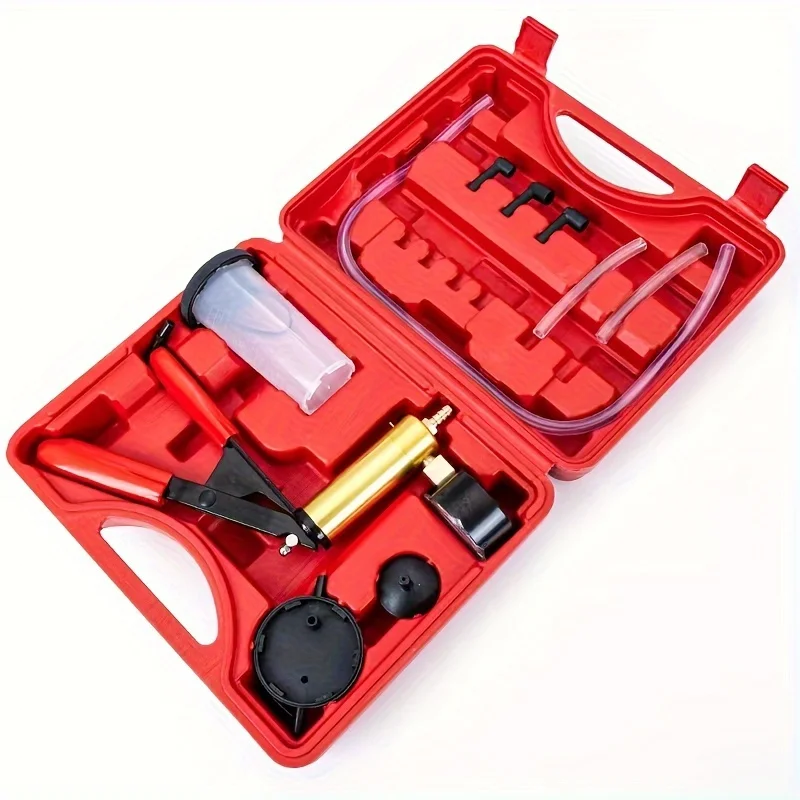 Manual Vacuum Pressure Pump Brake Fluid Drain Kit Vacuum Pistol Pump Tester Kit Portable Durable Aluminum Gauge