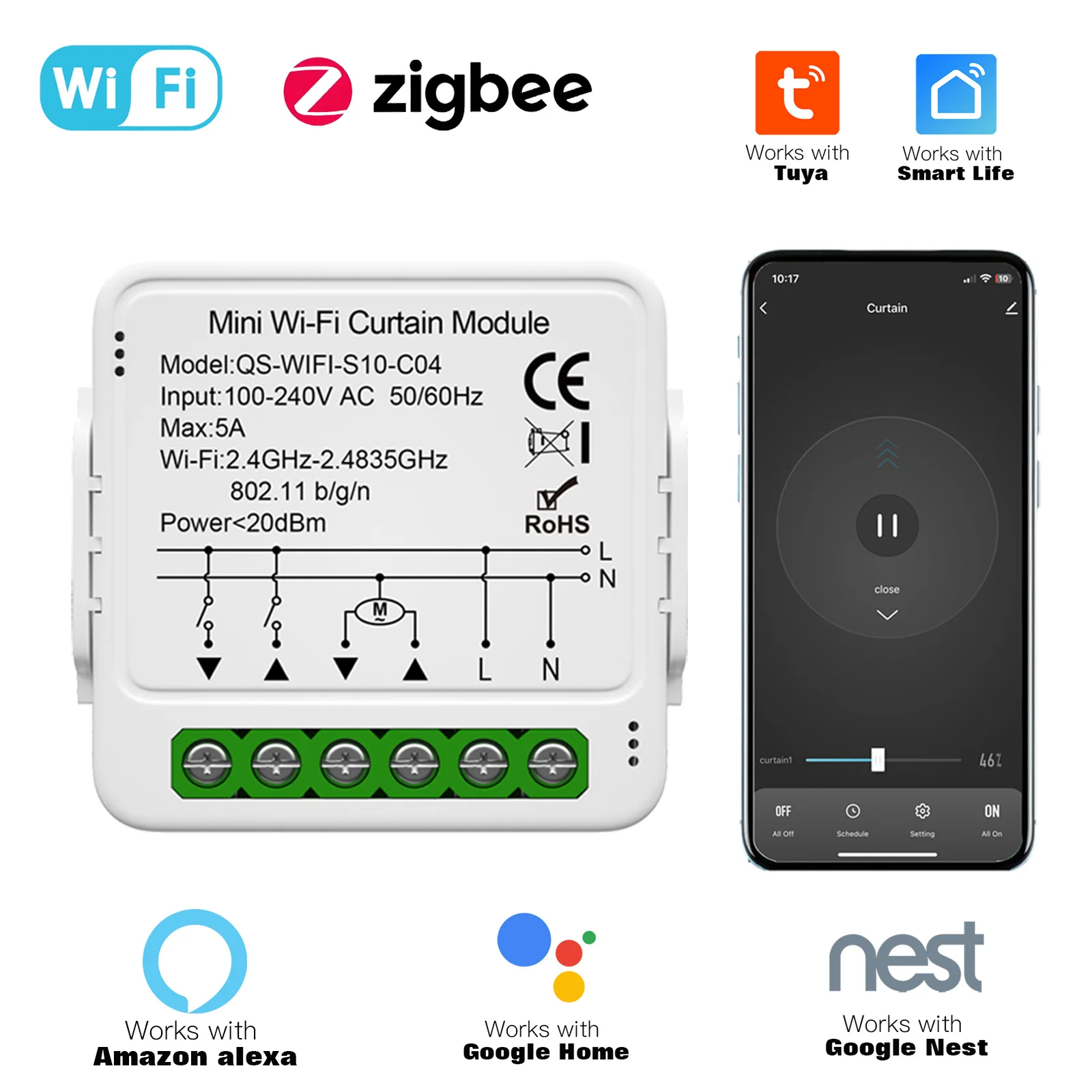 Tuya WiFi Zigbee Smart Curtain Switch Module for Roller Blinds thumbnail 5