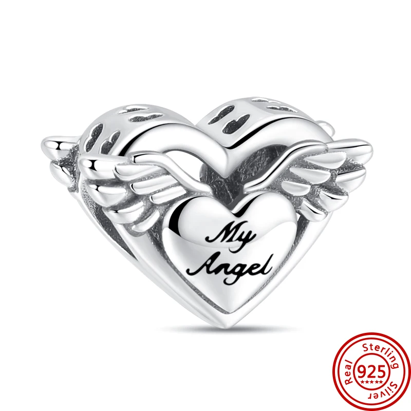 New 925 Sterling Silver Angel Series Wings Heart Aperture Shiny Beads Fit Original Pandora Charms Bracelet Luxury Women Jewelry images - 6