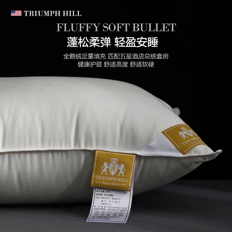 Customized Size 100% Down Pillow Core Pure White Goose Down Pillow Core 100% Cotton Shell Help Sleep 5