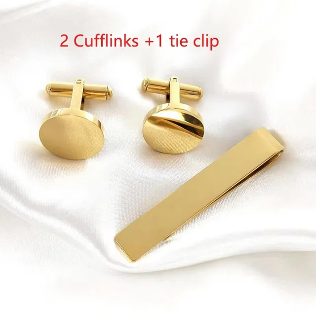 Men Cufflinks Tie Clip Set Stainless Steel 15mm Round and Square Blank Cufflinks With Tie Clip Set Men's Gift for Husband 2