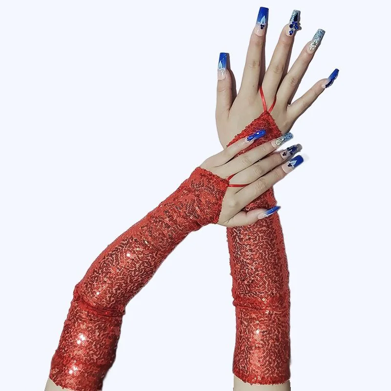 Sexy glitzernde Pailletten-Haken-Handschuhe für Frauen, Cosplay, Party, Abendessen, Nachtclub, Bühnenaufführung, Hochzeit, lange fingerlose Handschuhe – Detail 8
