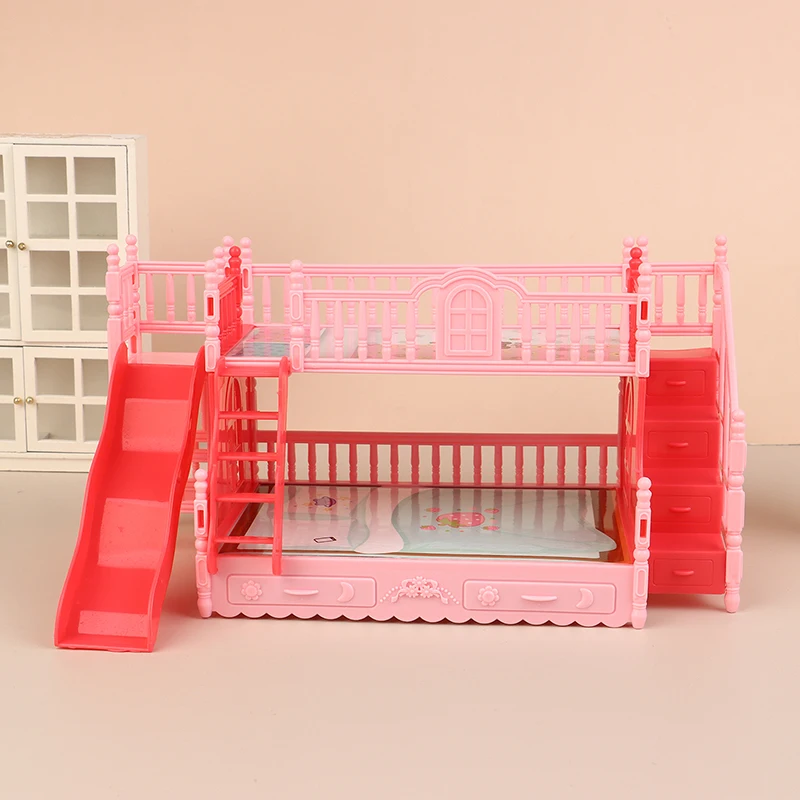 1Set Dollhouse Mini Princess Bunk Bed With Slide Simulation