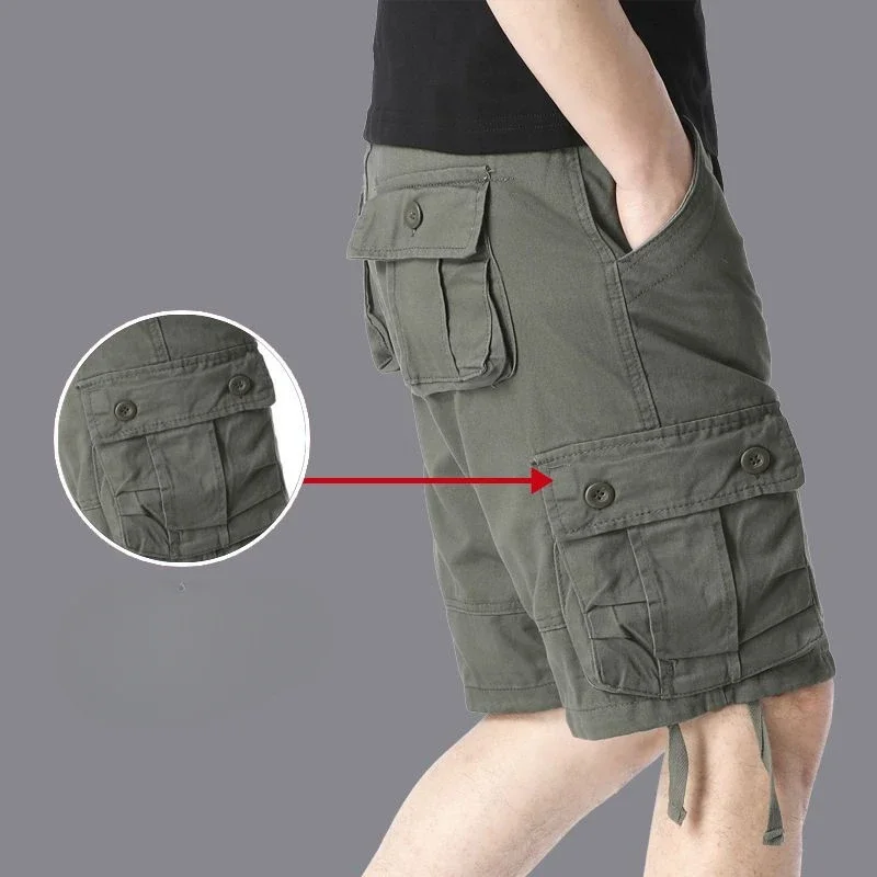 thumbnail image 1 of Pantalones cortos para hombre, anchos, holgados, de gran tamaño, con botones, pantalones cortos cargo para hombre, sueltos, populares, elegantes, casuales, de algodón, vintage, nuevos en Y2k, 1 of 5