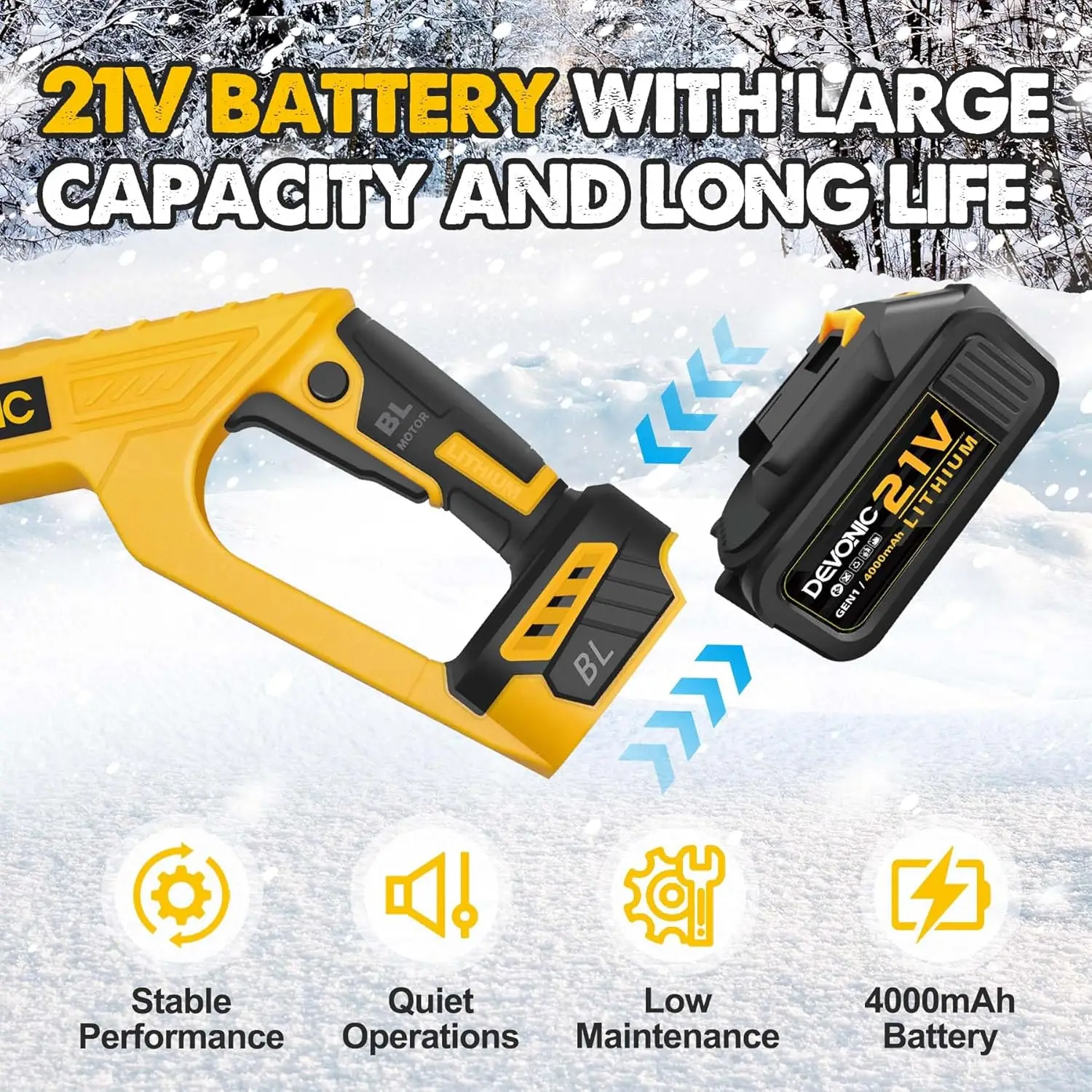 Cordless Snow Shovel,21 Volt 13 Inch 4-Ah Snow Thrower,Snow Blower with Adjustable Front Handle&Telescopic Pole