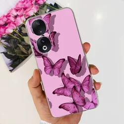 Elegant Flower Butterfly Pattern Soft Silicone TPU Phone Case for Honor 90 Pro 5G (Salmon Pink)