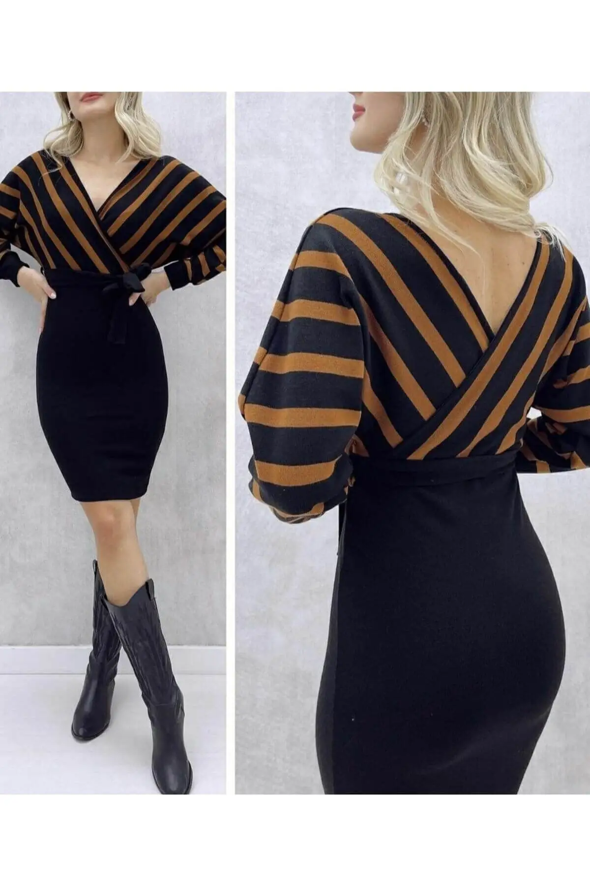 

Line Patterned Double Breasted Collar Midiboy Knitwear Dress 100 Cm. Black Clothing