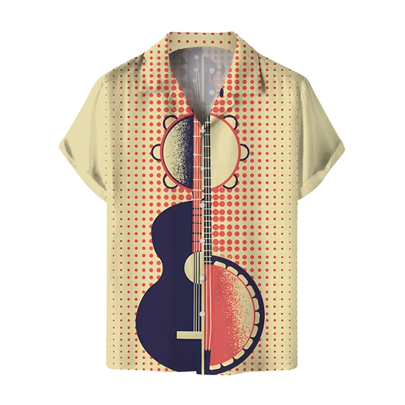 thumbnail image 1 of Camisetas con gráficos de guitarra musical para hombres, ropa con estampado 3D, camisetas de rock hip hop, camisetas de manga corta para playa Ahloa, blusas con solapa para hombres, 1 of 5
