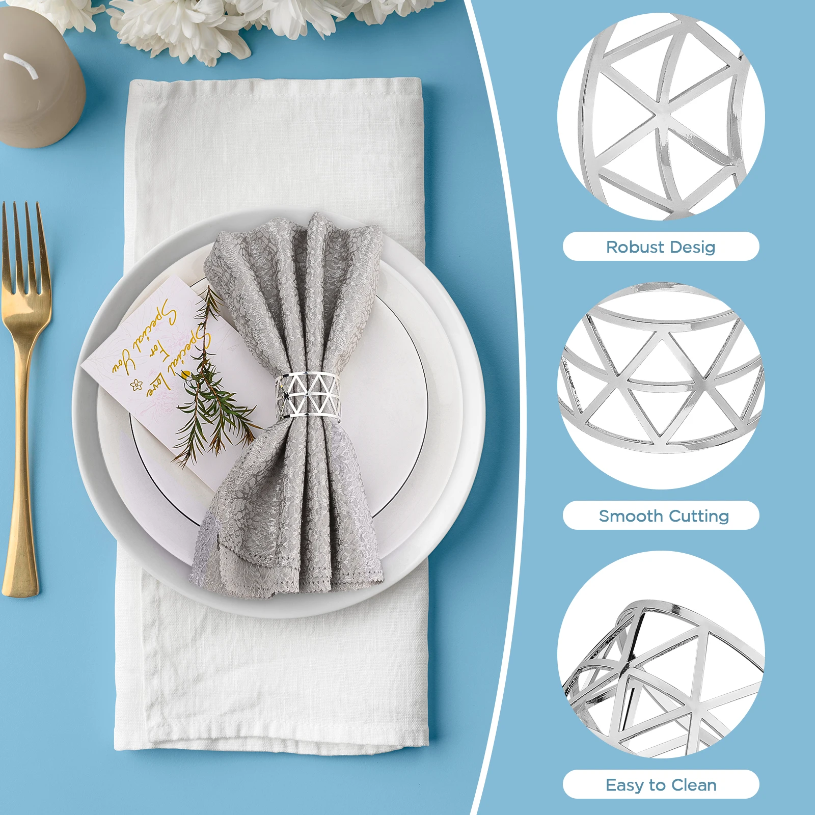 10 pezzi forniture per feste per hotel e feste decorazione da tavolo con fibbia accessori da cucina argento porta asciugamani e tovaglioli 