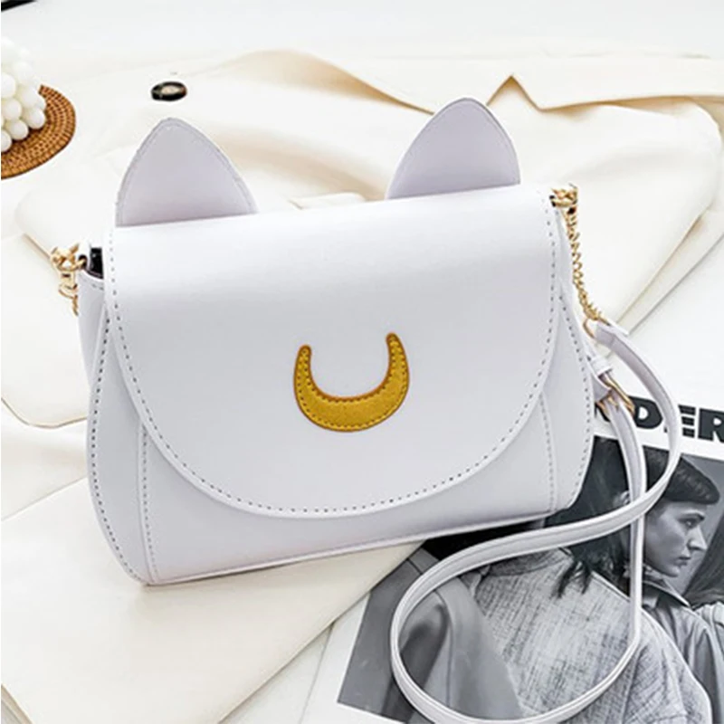 Women Shoulder Bag Crossbody Bag Sailor Moon Handbag Luna Cat Shape Chain PU Leather