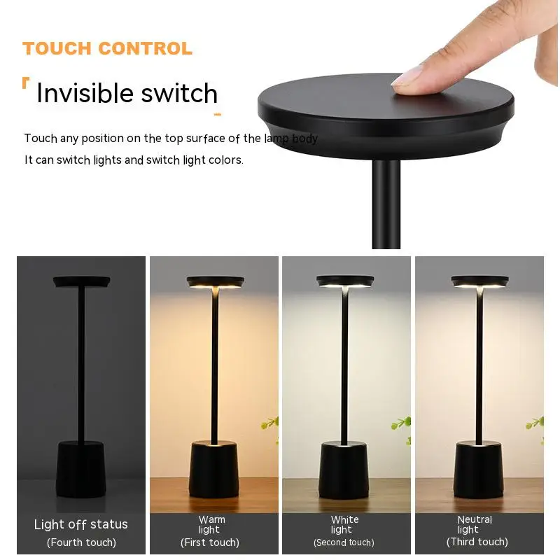 LED Aluminum Alloy Waterproof Rechargeable Desk Lamp Touch Dimming Metal Table Lamps For Bar Living Room Reading Camping Light 3