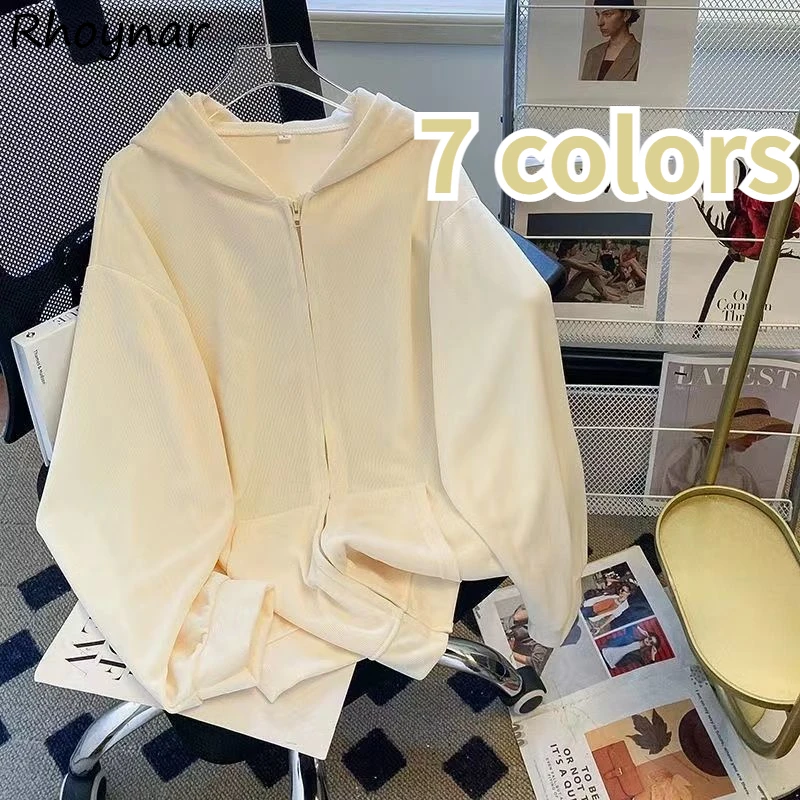 

Hoodies Women Sporty Pure Leisure Sunscreen Soft Loose Hooded Coats New Autumn Students All-match Preppy Style Streetwear Simple