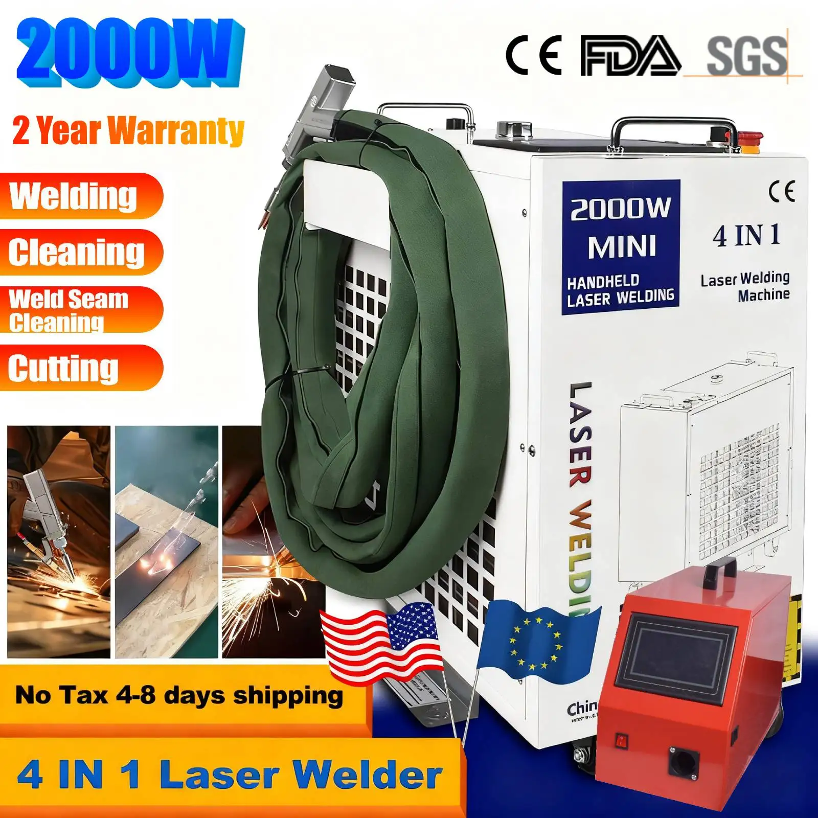 2000W 4 in 1 Fiber Laser Welding Cleaning Cutting Soldering Machine for All Metal Rust Removal Fiber Laser Welder EU US Stock