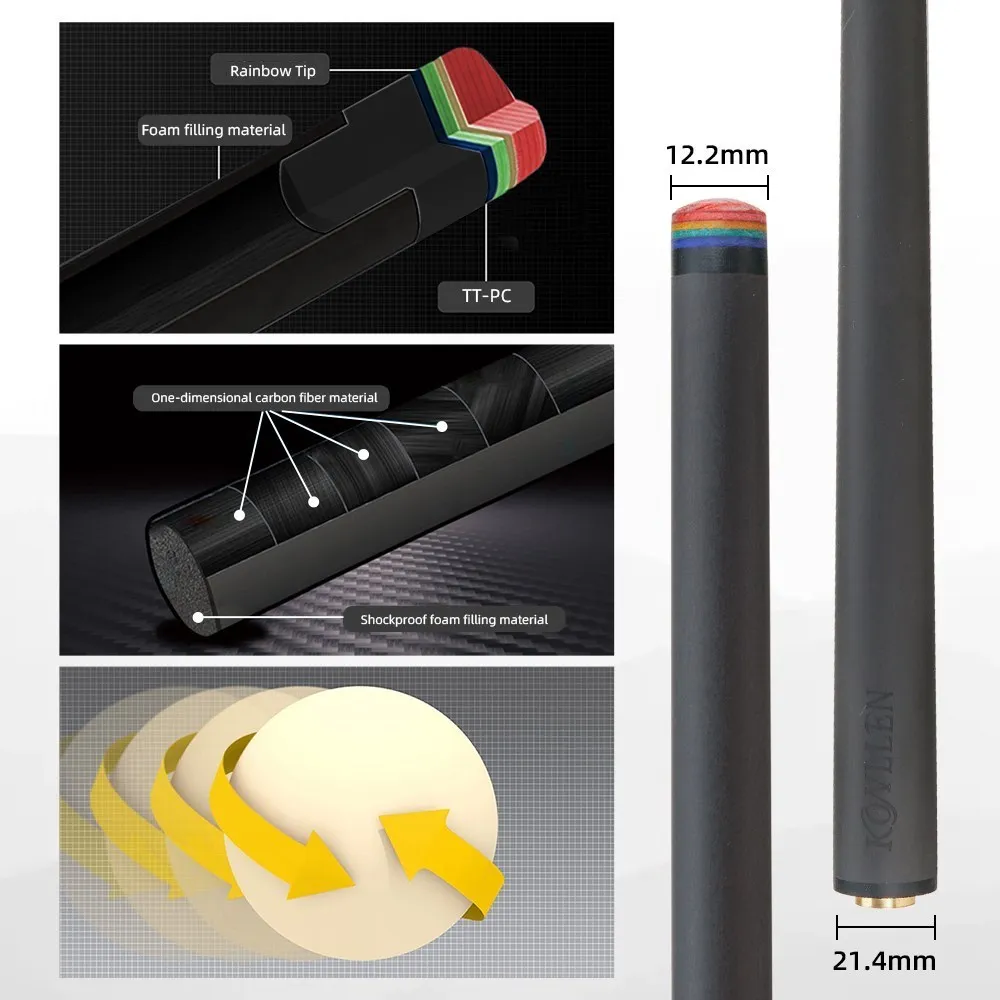 KONLLEN-Kit de anciers de queue de billard en fibre de carbone, KL-BP de billard, pointe de 12.2mm, goupille de joint 3*8 Uniloc, kit professionnel de anciers à faible déflexion