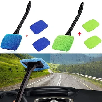 Kit spazzola per la pulizia del parabrezza dell'auto Tergicristallo per finestrino dell'auto Asciugamano antipolvere per disappannamento del vetro domestico con manico lungo Strumento per il lavaggio della spazzola per la pulizia